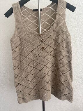 Crochet Knit Tank in Light Taupe